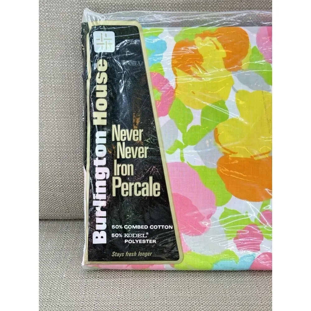 VTG Burlington House Never Iron Twin Fitted Sheet NOS Mod Floral Flowers 1960s